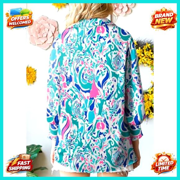 Loose V-Neck Blouse Lantern Sleeve Boho Chic Oversized Top Paisley Print - Picture 3 of 7